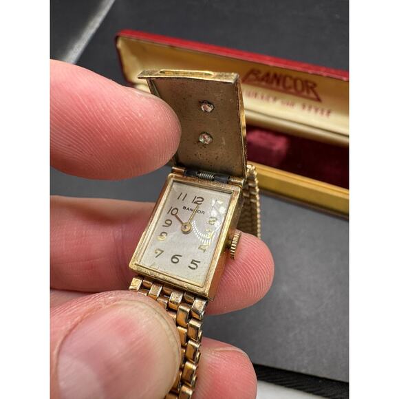 Vtg Bancor Hidden Watch 10K Rolled Gold Plate Back 12K Gold Filled Band w/ Box - Picture 7 of 14